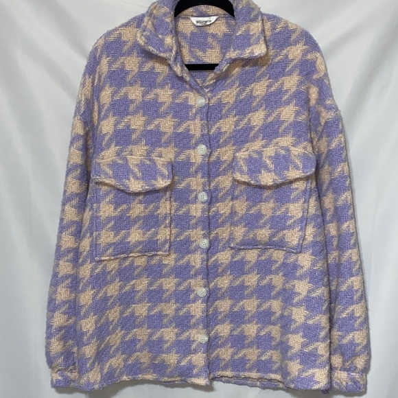 storets Jackets & Blazers - STORETS HANNAH HOUNDSTOOTH WO SIZE S/M  WOOL BLEND SHIRT JACKET  LILAC CREAM